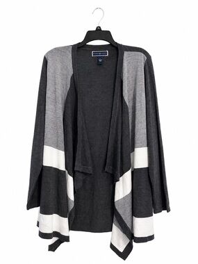Karen Scott Colorblock Cardigan L NWT Gray Open Front Lightweight Sweater